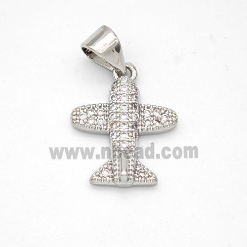 Copper Airplane Pendant Micropave Zirconia Platinum Plated