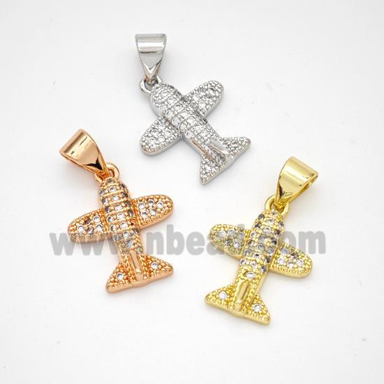 Copper Airplane Pendant Micropave Zirconia Mixed