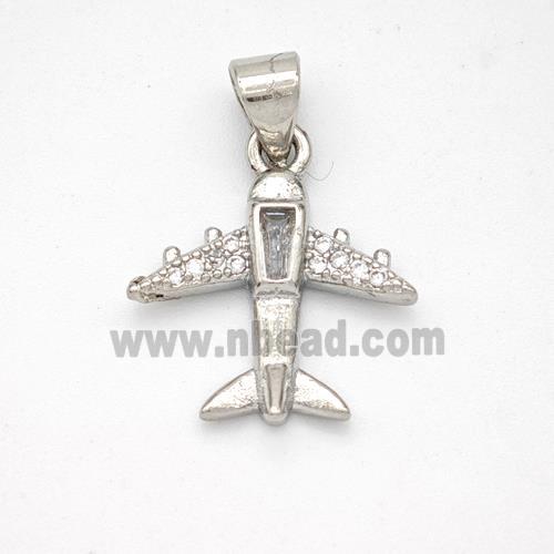 Copper Airplane Pendant Micropave Zirconia Platinum Plated