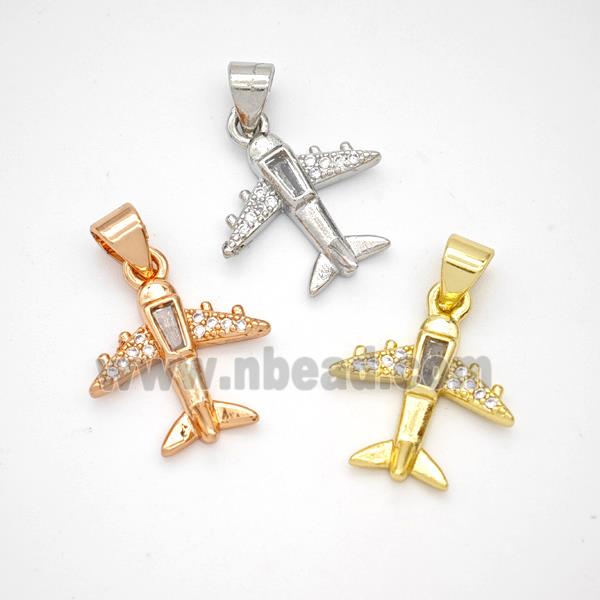 Copper Airplane Pendant Micropave Zirconia Mixed