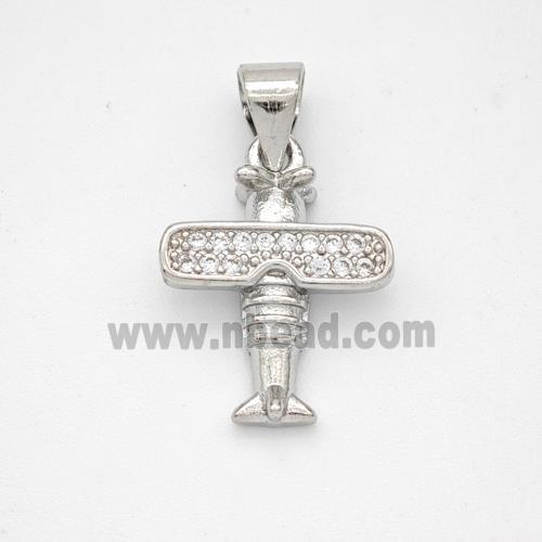 Copper Airplane Pendant Micropave Zirconia Platinum Plated