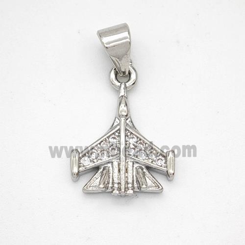 Copper Airplane Pendant Micropave Zirconia Platinum Plated