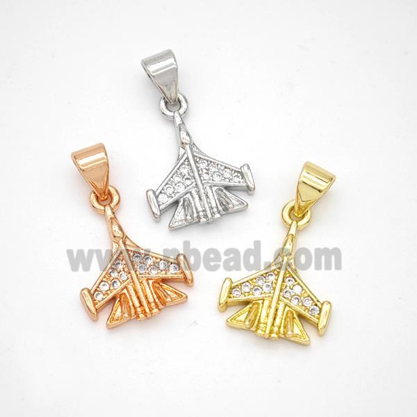 Copper Airplane Pendant Micropave Zirconia Mixed