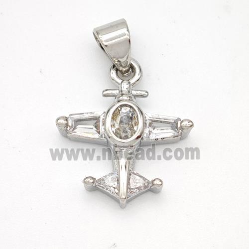 Copper Airplane Pendant Micropave Zirconia Platinum Plated