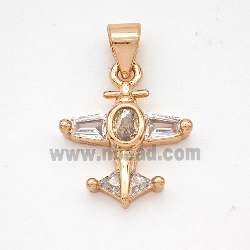 Copper Airplane Pendant Micropave Zirconia Rose Gold