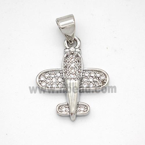 Copper Airplane Pendant Micropave Zirconia Platinum Plated