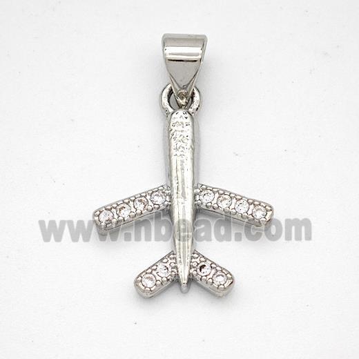 Copper Airplane Pendant Micropave Zirconia Platinum Plated