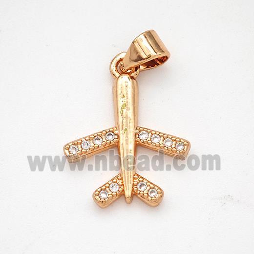 Copper Airplane Pendant Micropave Zirconia Rose Gold