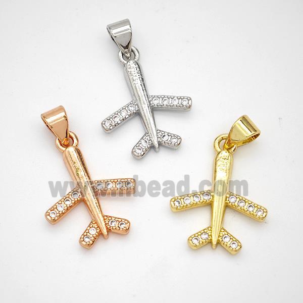 Copper Airplane Pendant Micropave Zirconia Mixed