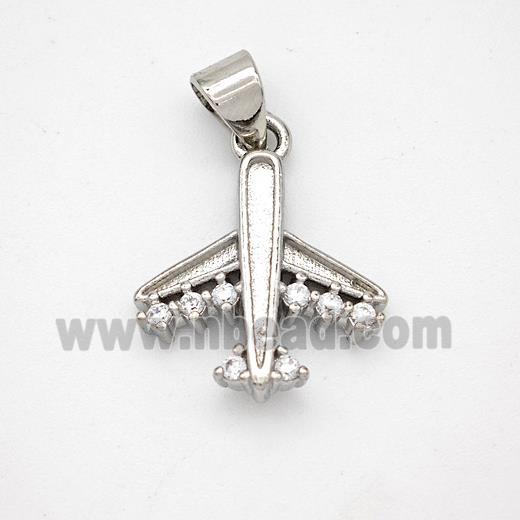 Copper Airplane Pendant Micropave Zirconia Platinum Plated