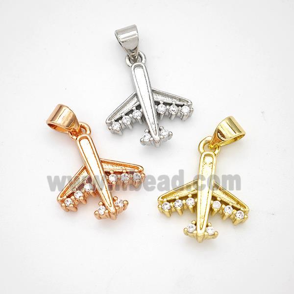 Copper Airplane Pendant Micropave Zirconia Mixed