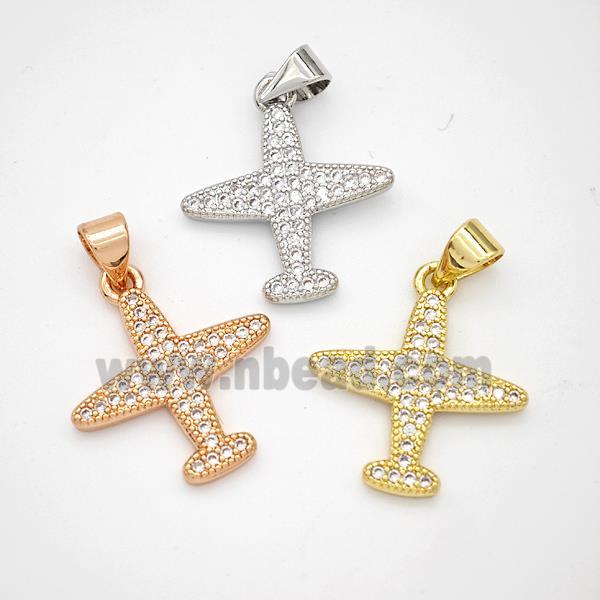 Copper Airplane Pendant Micropave Zirconia Mixed