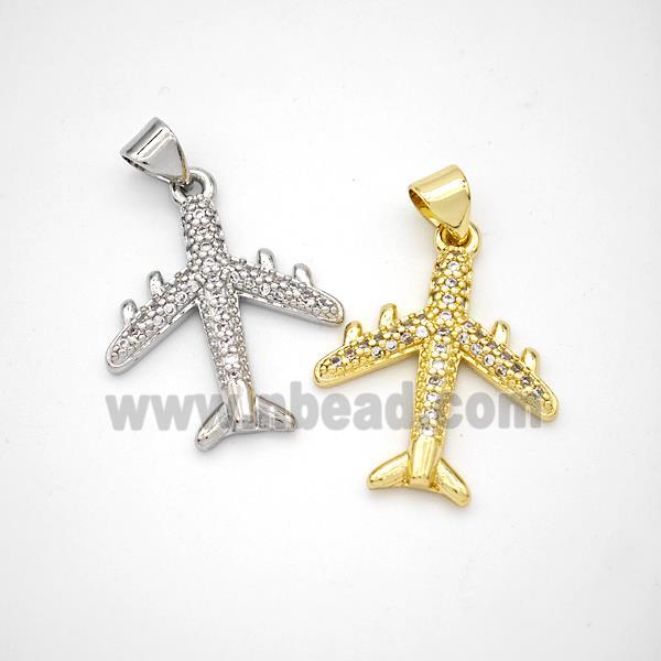 Copper Airplane Pendant Micropave Zirconia Mixed