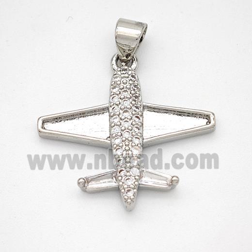 Copper Airplane Pendant Micropave Zirconia Platinum Plated