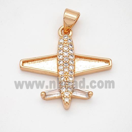 Copper Airplane Pendant Micropave Zirconia Rose Gold