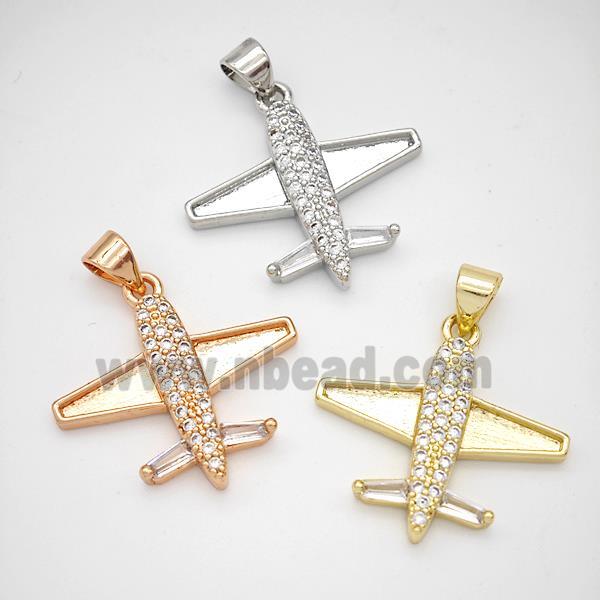 Copper Airplane Pendant Micropave Zirconia Mixed