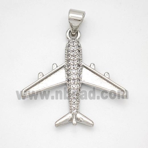 Copper Airplane Pendant Micropave Zirconia Platinum Plated