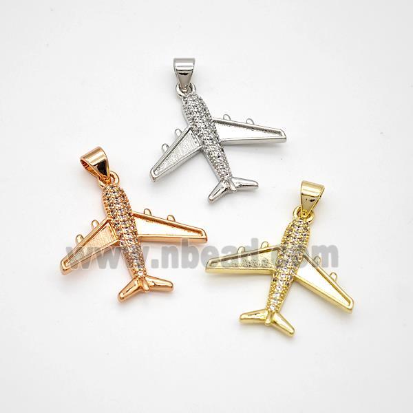 Copper Airplane Pendant Micropave Zirconia Mixed