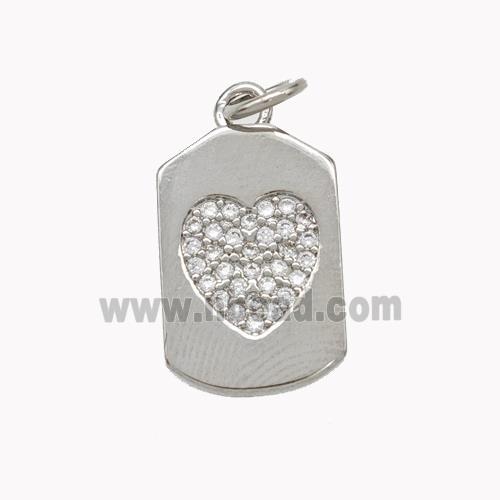 Copper Heart Pendant Micropave Zirconia Platinum Plated