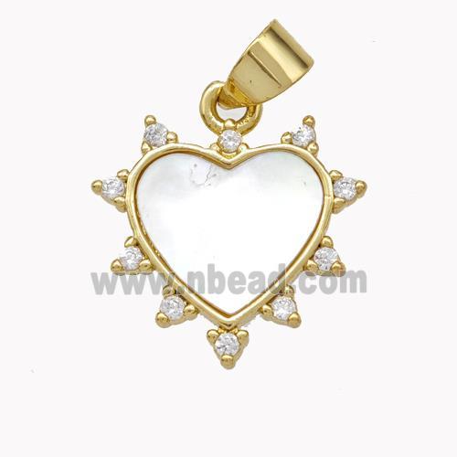 Copper Heart Pendant Pave Shell Zirconia Gold Plated