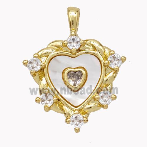 Copper Heart Pendant Pave Shell Zirconia Gold Plated