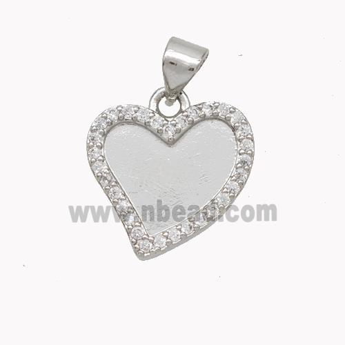 Copper Heart Pendant Pave Zirconia Platinum Plated