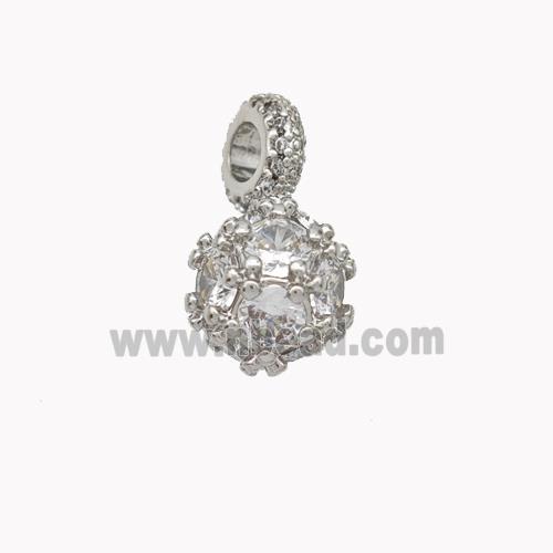 Copper Ball Pendant Pave Zirconia Platinum Plated