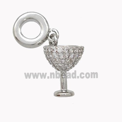 Copper Wine Cup Pendant Pave Zirconia Platinum Plated