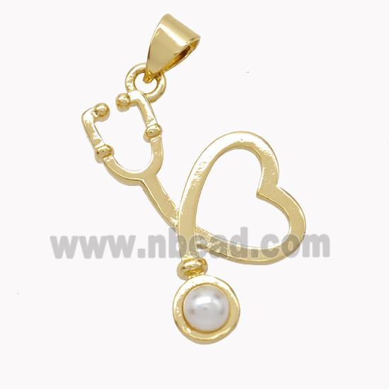 Copper Stethoscope Pendant Pave Pearlized Resin Gold Plated