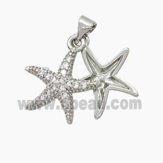 Copper Starfish Pendant Micropave Zirconia Platinum Plated