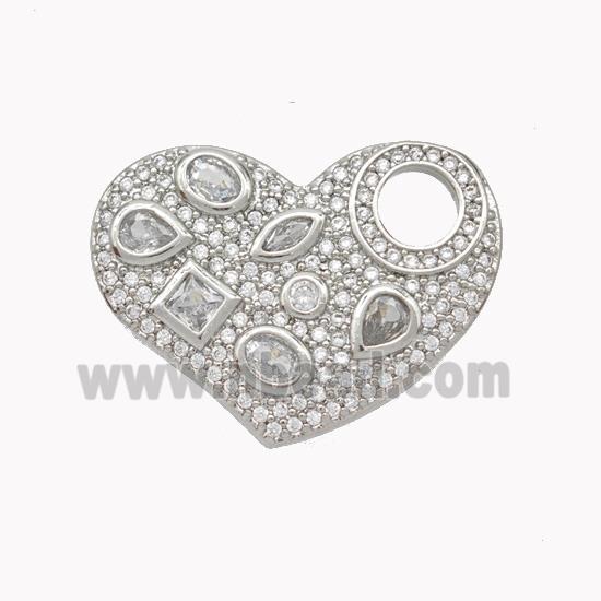 Copper Heart Pendant Micropave Zirconia Platinum Plated