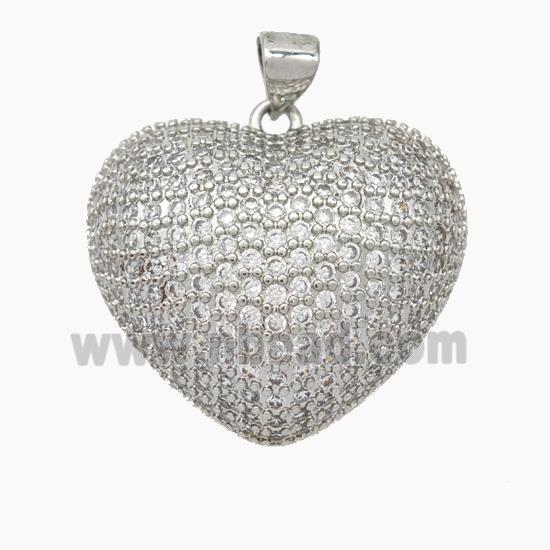 Copper Heart Pendant Micropave Zirconia Platinum Plated