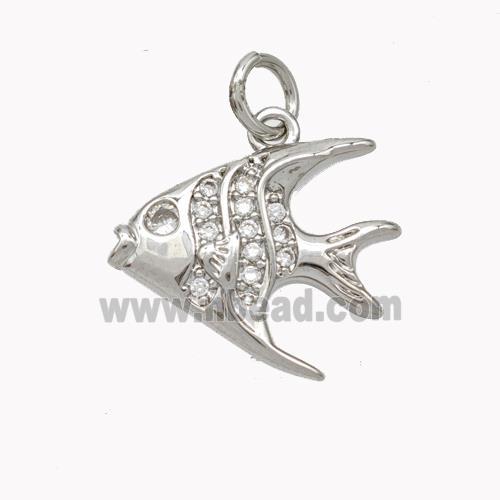 Copper Fish Pendant Micropave Zirconia Platinum Plated