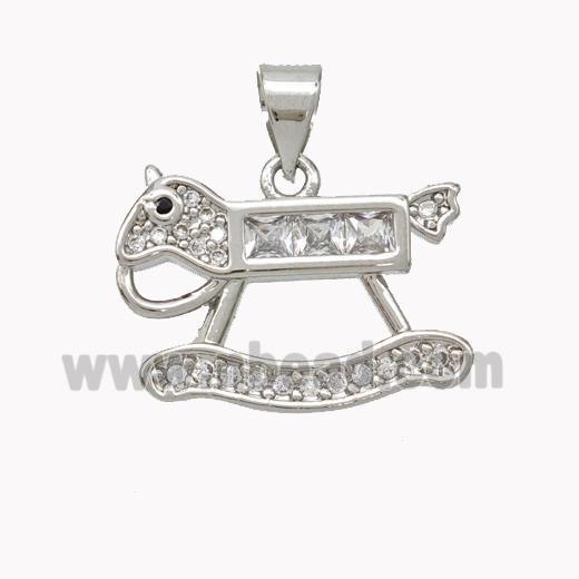 Copper Rock Horse Pendant Pave Zirconia Platinum Plated