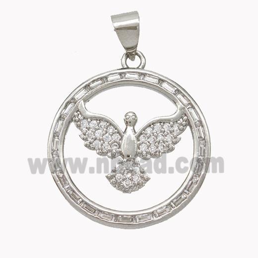 Copper Eagle Pendant Pave Zirconia Birds Platinum Plated