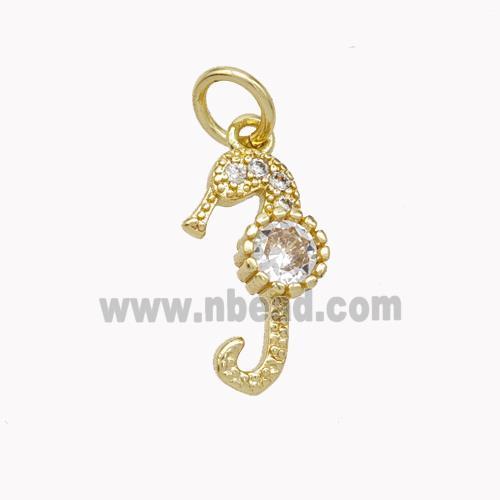 Copper Seahorse Pendant Pave Zirconia Gold Plated