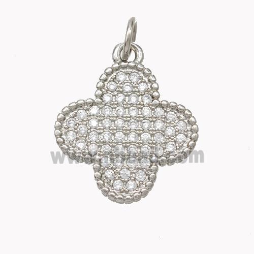 Copper Clover Pendant Pave Zirconia Platinum Plated