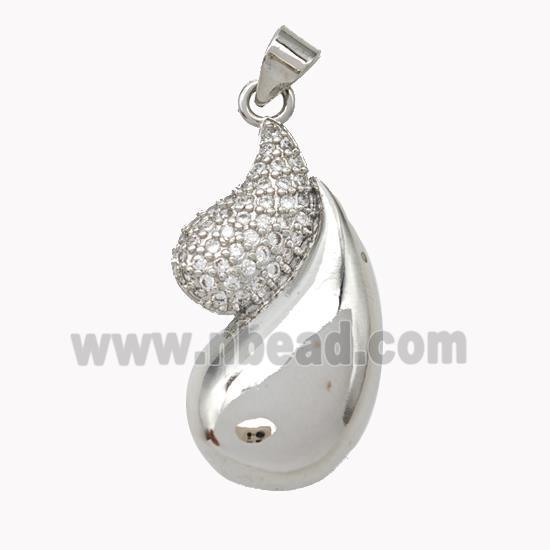 Copper Teardrop Pendant Pave Zirconia Platinum Plated