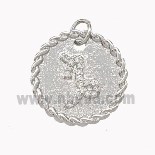 Sign Of Capricorn Copper Circle Pendant Pave Zirconia Zodiac Platinum Plated