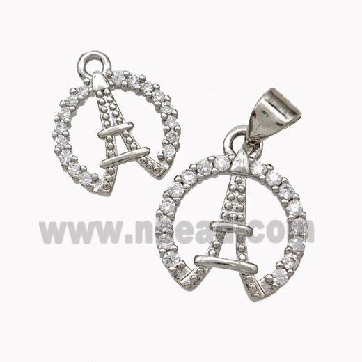 Eiffel Tower Charms Copper Pendant Micropave Zirconia Platinum Plated