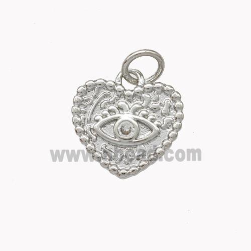 Copper Heart Eye Pendant Pave Zirconia Platinum Plated