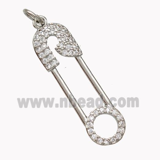 Copper Safety Pins Pendant Pave Zirconia Platinum Plated