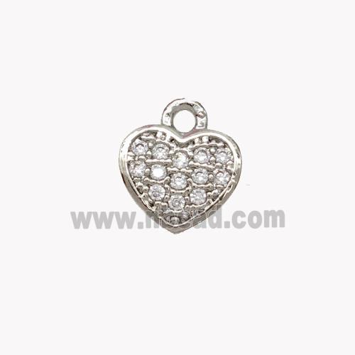 Copper Heart Pendant Pave Zirconia Platinum Plated