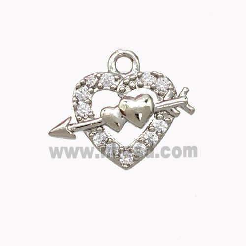 Cupid Arrow Charms Copper Heart Pendant Micropave Zirconia Platinum Plated