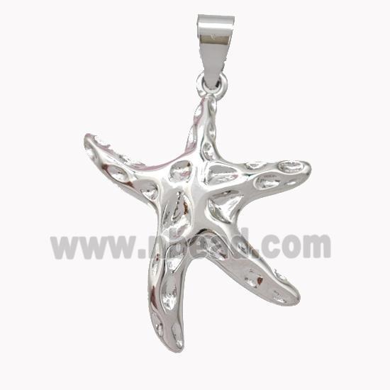 Copper Starfish Pendant Hammered Platinum Plated