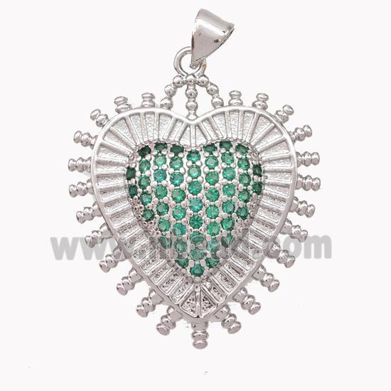 Copper Heart Pendant Micropave Zirconia Platinum Plated