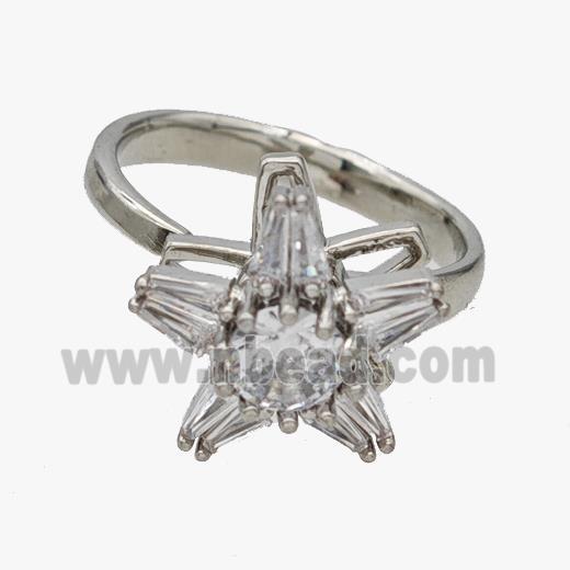 Copper Flower Rings Pave Zirconia Rotatable Adjustable Platinum Plated