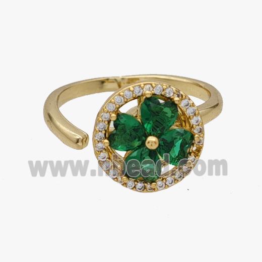 Copper Clover Rings Pave Zirconia Rotatable Adjustable Gold Plated