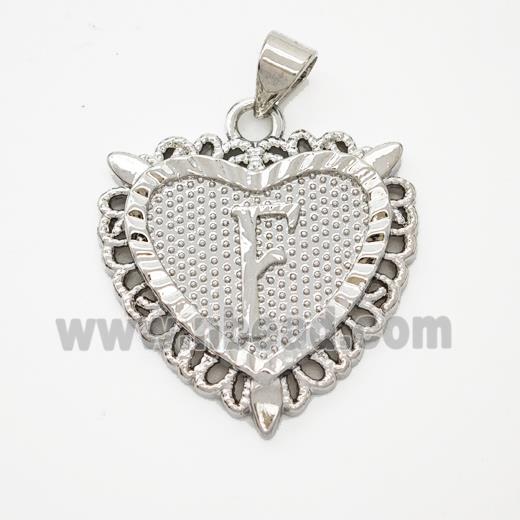 Copper Heart Pendant Letter-F Platinum Plated