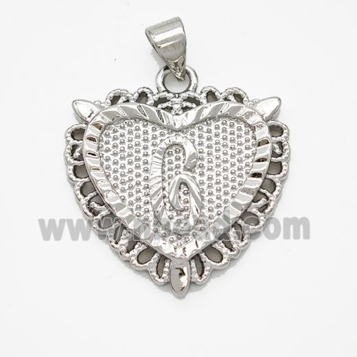 Copper Heart Pendant Letter-G Platinum Plated